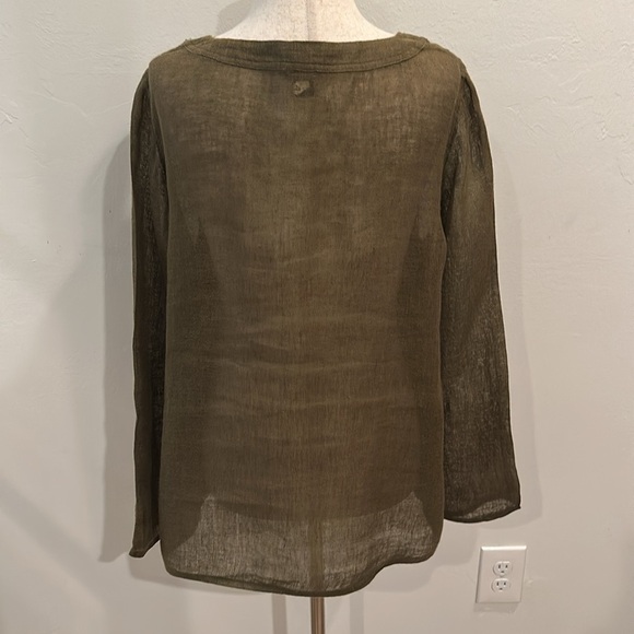 EILEEN FISHER LINEN LONG SLEEVE TUNIC SMALL OLIVE GREEN  KEY HILE
FRONT - Picture 6 of 8